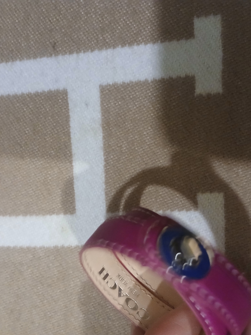 Coach Magenta Leather Key Ring with Blue Enamel Accent